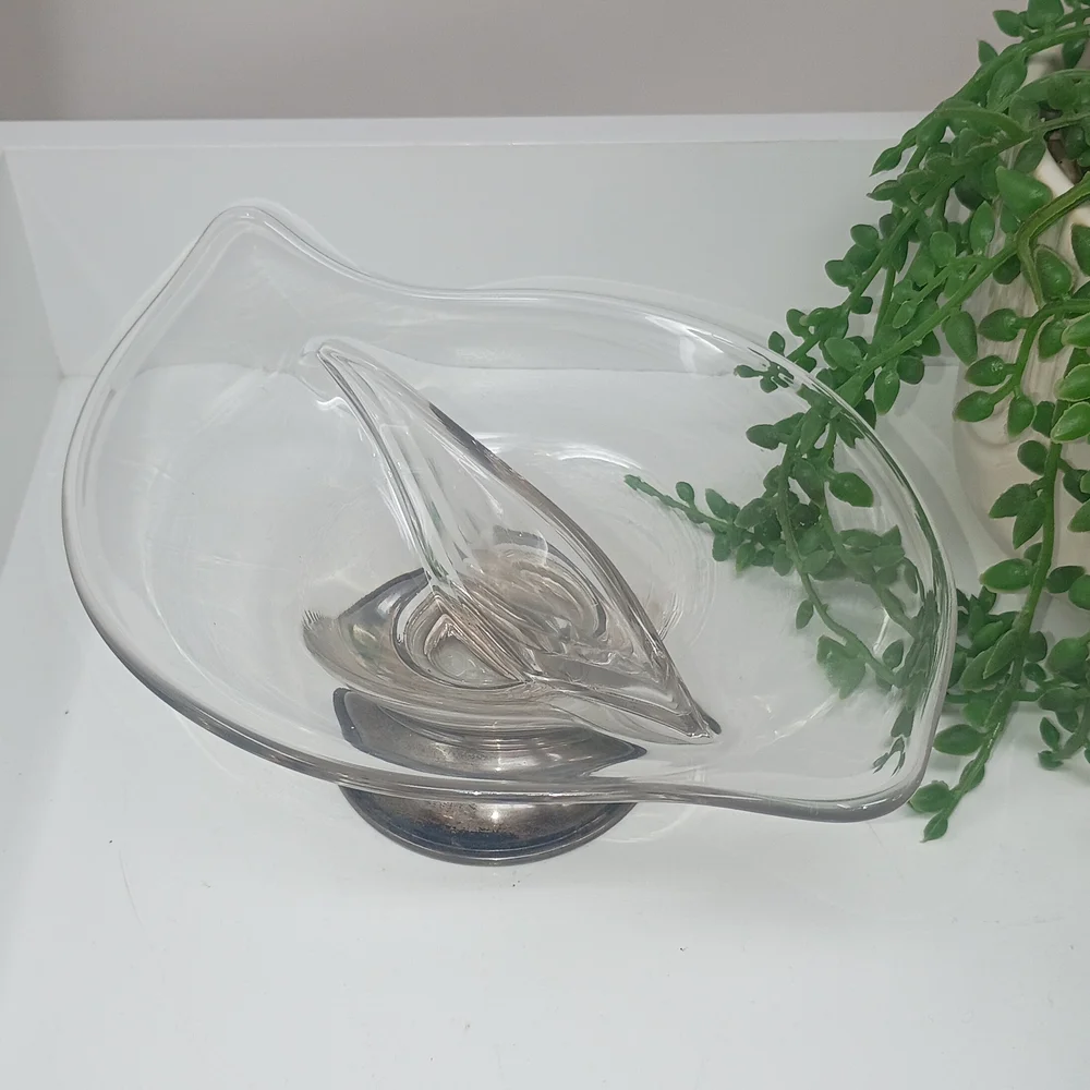 Sterling Silver Base, Elegant Divided Glass Bowl